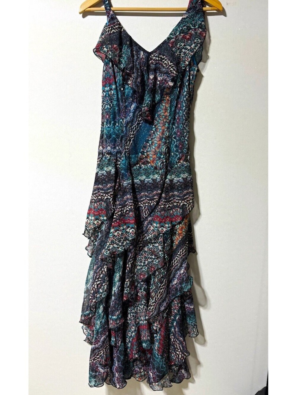 Signature by Robbie Bee Multicolor Paisley Chiffon Ruffle V-Neck Midi 12P